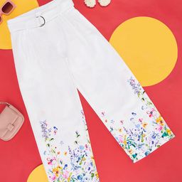 Pantaloons Junior Floral Printed Flared Trousers - White-picture-47