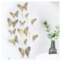 JAAMSO ROYALS Gold 3D Butterfly Wall Sticker Butterfly Sticker Sheet (16 Cm, Set of 12)-12