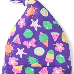Babyhug 100% Cotton Knit Cap With Ice Cream & Fruit Print - Purple-image-91