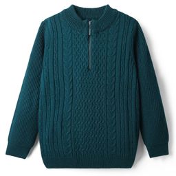 Pine Kids Knit Full Sleeves Pullover with Cable Knit Design - Teal Blue-picture-17