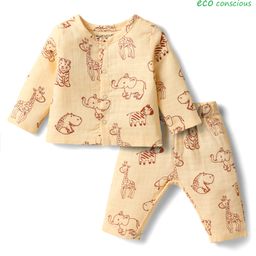 Babyoye 100% Cotton Knit Full Sleeves Co-ords Night Suit With Animal Print - Yellow-image-96