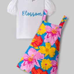 Ollington St. Cotton Half Sleeves Top & Printed Knit Pinafore - White & Multicolor-picture-6