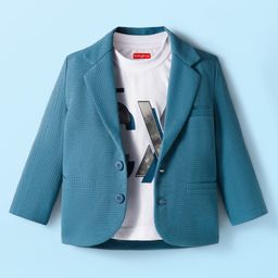 Babyhug Knit Full Sleeves Solid Blazer With Printed Tee - Teal Blue-picture-36