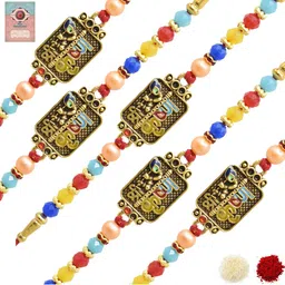 MEIRA JEWELLERY Set Of 5 Beaded Shri Krishna Rakhi Comes with Roli Chawal & Greeting Card-image-62