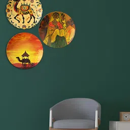 THE QUIRKY HOME 3-Pcs Beige & Yellow The Jungle Comes Alive Printed Ceramic Wall Plates-image-74