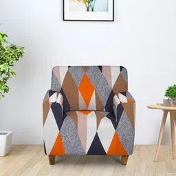 HOSTA HOMES Grey & Orange Printed Polyester 1 Piece Sofa Cover With Arms-image-19