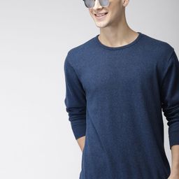 Mast & Harbour Men Navy Blue Solid Pullover Sweater-image-24