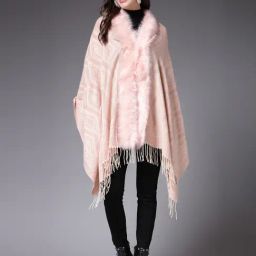 Mafadeny Peach Checks Poncho-image-25