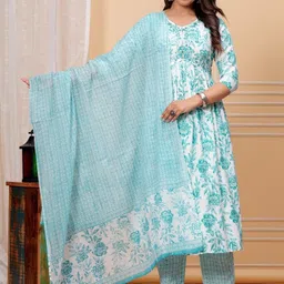 SHALIG Women Floral Printed Anarkali Kurta with Trousers & Dupatta-picture-9