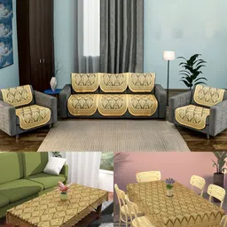 Aura Grey & Beige Cotton Sofa Cover-image-50