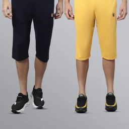 Vimal Jonney Navy & Yellow Regular Fit Lounge Capris- Pack of 2-image-82