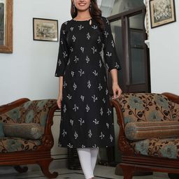 Viharini Floral Printed Round Neck Straight Kurta-image-94