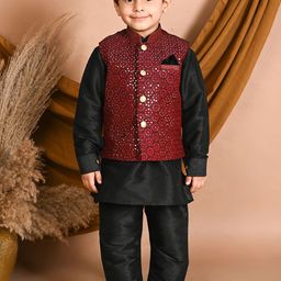 Pehanaava Boys Mandarin Collar Kurta with Pyjamas & Waistcoat-95