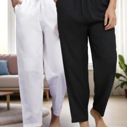 Kryptic Black & White Cotton Relaxed Fit Printed Lounge Pants - Pack of 2-image-91