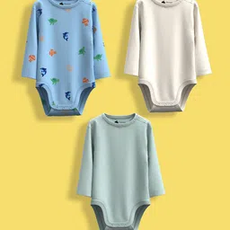 Orange Sugar Infants Pack Of 3 Printed Cotton Bodysuits-image-93