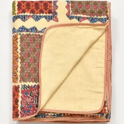 Qfab Orange & Beige Ethnic Motifs Printed Cotton 110 GSM AC Room Single Bed Dohar-11