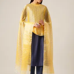 JAYPORE Ethnic Motifs Embroidered Cotton Silk Dupatta-picture-3
