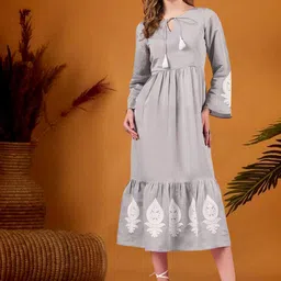 all about you Bohemian Embroidered Bell Sleeve Fit & Flare Midi Dress-image-27