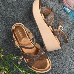 Clog London Women's Copper Ankle Strap Wedges-image-82