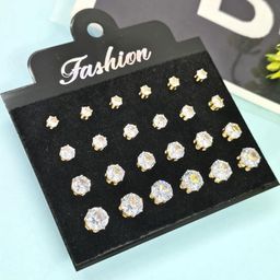 Shivarth Set of 12 Gold-Plated Metal American Diamond Earrings-image-92