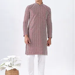 Anouk Men Maroon Cotton Embroidered Straight Kurtas-picture-49