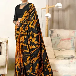 Moda Rapido Black Colourblocked Pure Cotton Block Print Sarees-picture-22