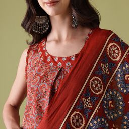 Anouk Ethnic Motifs Print Pleated Kurta with Palazzos & Dupatta image 5