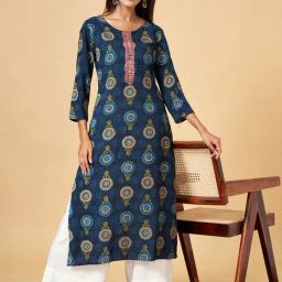YU by Pantaloons Navy Printed Straight Kurta-image-72