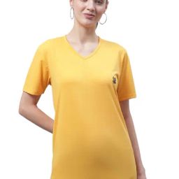 Vimal Jonney Yellow Cotton Logo Print T-Shirt-image-80