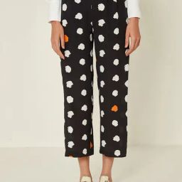 ANCESTRY Black Printed Regular Fit High Rise Trousers-image-51
