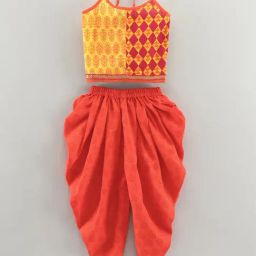 TWISHA Kids Yellow & Orange Printed Top with Dhoti-image-2
