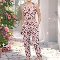 Moda Rapido Printed Sleeveless Top With Joggers Co-Ords-35