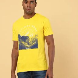 Wrangler Lemon Yellow Cotton Regular Fit Printed T-Shirt-image-92