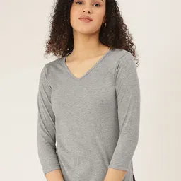 BRINNS Women Grey Melange V-Neck T-shirt-image-41