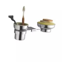 Rocio Silver Brass Chrome Plated Cubix Tumbler Holder Cum Soap Dish-image-42