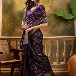 SHADOW & SAINING Floral Woven Design Zari Banarasi Jacquard Saree-picture-19