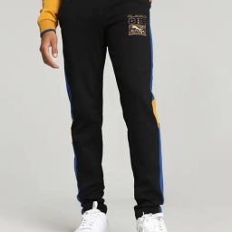 Puma Black & Blue Cotton Slim Fit Colour Block Trackpants-image-99
