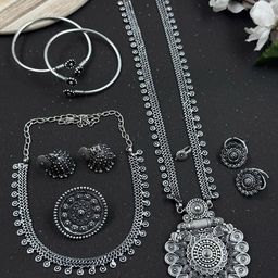 NAMAN ARTS Silver-Plated Oxidised Jewellery Set-image-87