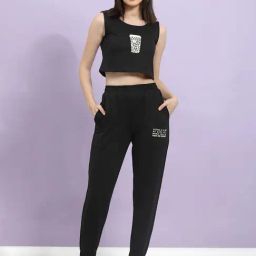 Rigo Black Printed Crop Top With Joggers-image-22