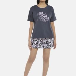 Dreamz by Pantaloons Charcoal Grey Cotton Graphic Print T-Shirt Shorts Set-image-20