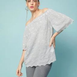 Oxolloxo Blue Cotton Striped Top-image-97