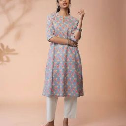 Daali Grey Cotton Regular Fit Floral Print Kurtas-43
