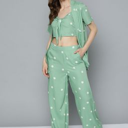 Mast & Harbour Women Beautiful Green Printed Top with  Trousers-image-58