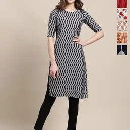7Threads Selection Of 6 Chevron Printed Round Neck Straight Kurtas-image-93
