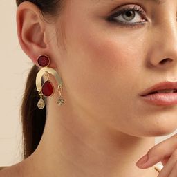 Anouk Gold Plated Contemporary Artificial Stones Studded Drop Earrings-10