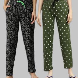Kryptic Black & Green Printed Pure Cotton Elasticated Waist Band Regular Fit Pyjamas - Pack of 2-image-69