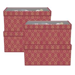 Kuber Industries Maroon & Beige 4 Pieces Printed Drawer Organisers With Lid-0