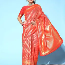 Mitera Ethnic Motifs Zari Silk Blend Dharmavaram Saree-image-36