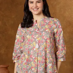 JANAKDULARI CREATION Floral Print Puff Sleeve Cotton Crop Top-picture-40
