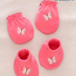 Babyoye Cotton Mittens & Booties Set Butterfly Print - Pink-picture-41